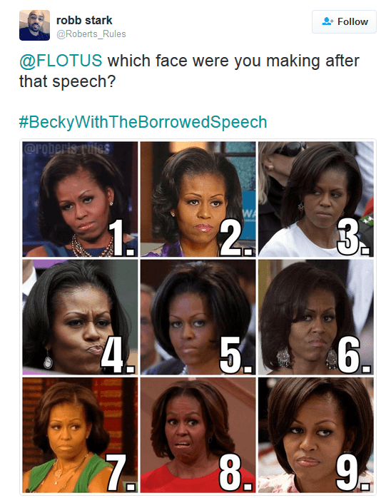 Preguntándole a Michelle qué cara puso después de ese discurso.