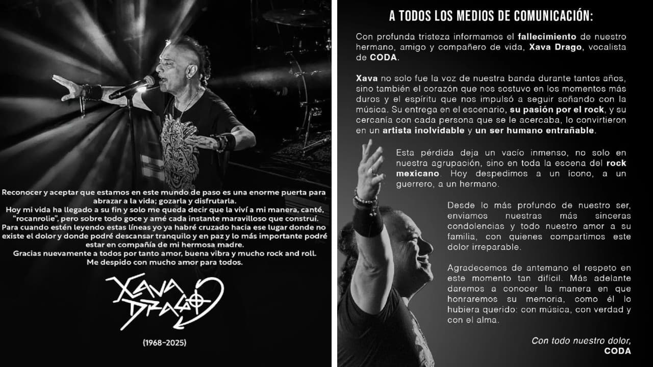 Xavi Drago dejó un mensaje de despedida; la agrupación Coda lamentó la muerte de su vocalista.