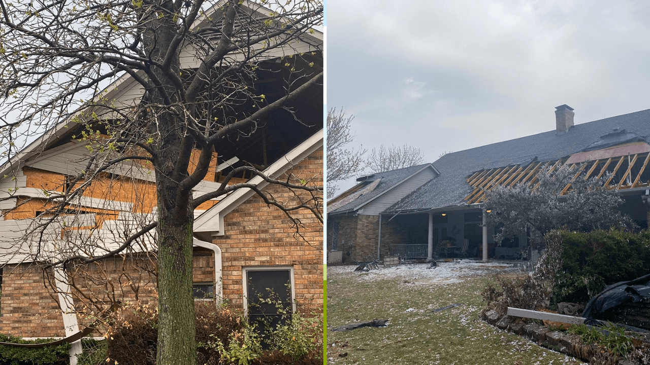 Los techos de al menos dos casas fueron derrumbados por los fuertes vientos y un tornado que azotó el norte de Texas este miércoles por la madrugada.