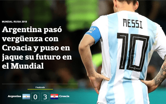 El
<i>Diario Popular</i> de Argentina le da duro a su selección pero con la foto de su referente en destacado en su edición en línea.