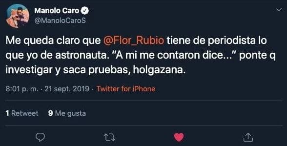 En un primer tuit, Caro le pidió a Flor Rubio que investigara, a fin de tener pruebas que corroboraran lo que estaba informando.