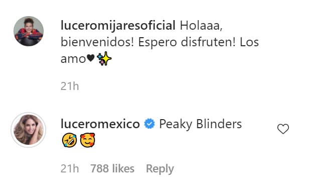 <a href="https://www.univision.com/famosos/lucero-quiere-que-su-hija-se-suba-al-escenario-a-cantar-con-ella-pero-todavia-falta-que-le-de-el-si-fotos">La intérprete de 'Veleta'</a> no tardó en comentar la publicación e hizo un chiste de su foto: "Peaky Blinders", agregó haciendo referencia a la serie británica de la BBC en donde los protagonistas utilizan una boina como la que luce su hija menor.
<br>