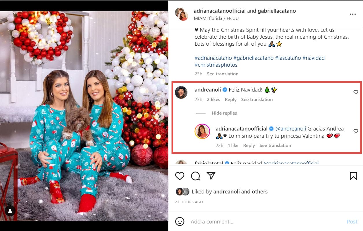 Por su parte,
<b> Gabriella y su madre, la actriz Adriana Cataño</b>, compartieron esta fotografía y 
<b>Andrea Noli</b>, otra de las exparejas de Jorge Salinas, les envió sus mejores deseos.