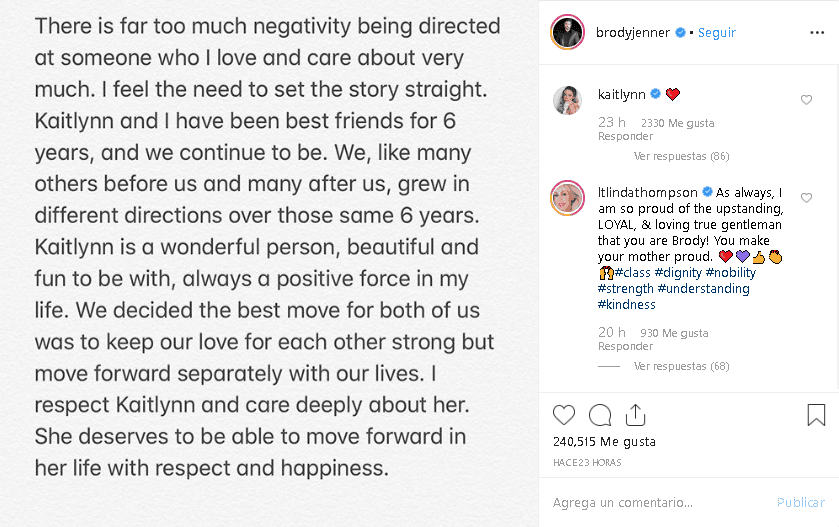 "Hay demasiada negatividad dirigida a una persona que quiero y que me importa mucho. Siento la necesidad de dejar las cosas claras”.