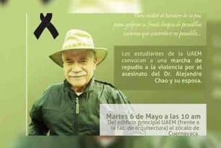 Foto de la convocatoria por la marcha en repudio al crimen del profesor y su esposa.