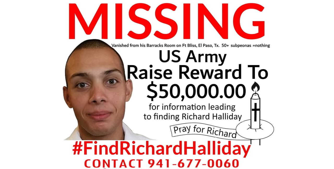 Familiares de Halladay han publicado en 
<a href="https://www.facebook.com/findrichardhalliday/?ref=page_internal" target="_blank">Facebook una página para hacer seguimiento a la búsqueda</a>. La base militar de Fort Bliss ha hecho un llamado al público para ayudar a encontrarlo y ofrece una recompensa de 25,000 dólares "por información creíble" que ayude en ese propósito.