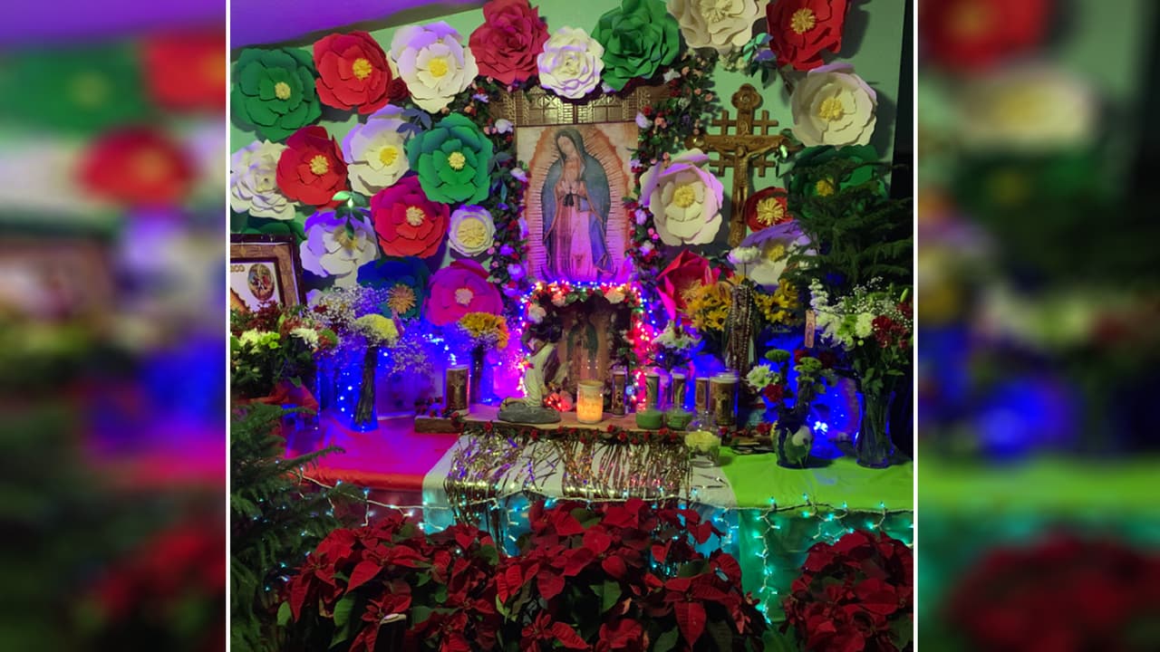 Desde hace más de 34 años, María Díaz y su familia celebran a “su guadalupana”, nos cuenta que hacen un rosario y preparan mucha comida que comparten con otras personas.