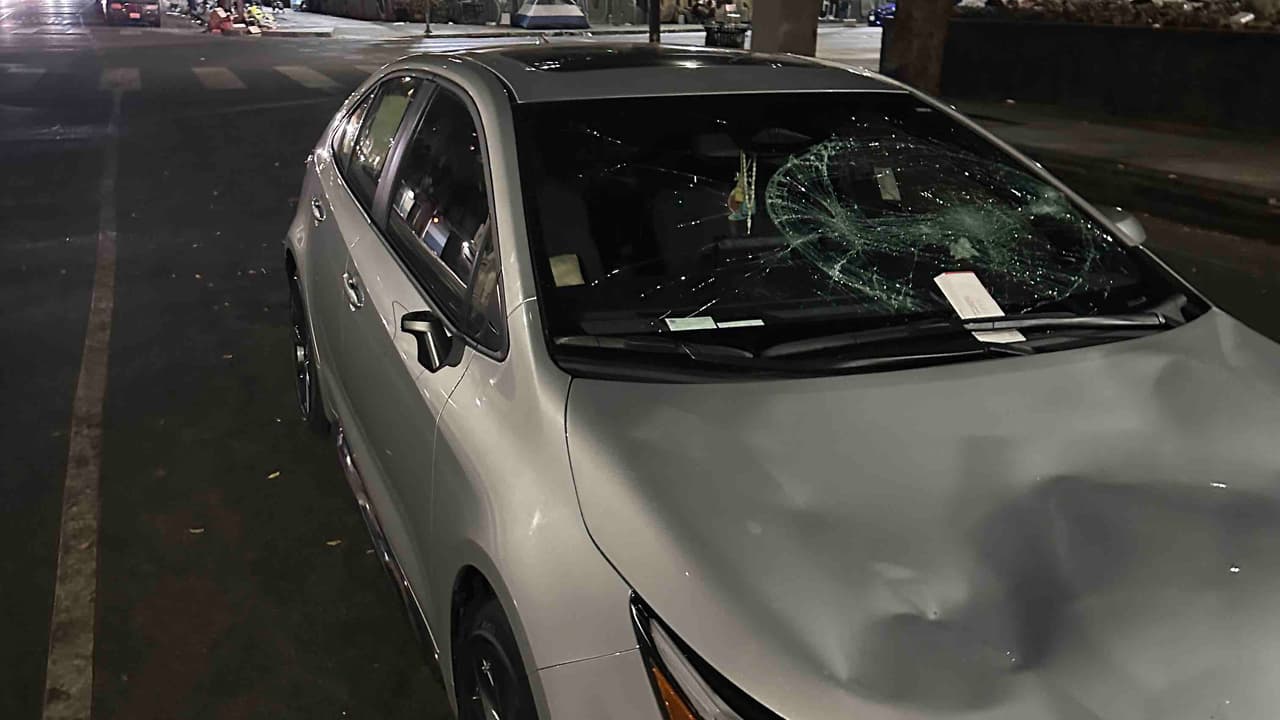 Así quedó el coche tras la agresión.