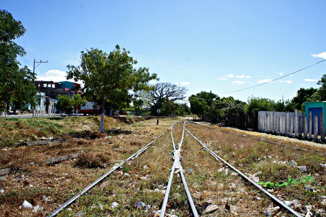 The tracks of 
<i>La Bestia</i>, or "The Beast," now largely abandoned in Arriaga, Mexico.
