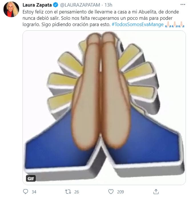La noche del viernes 29 de enero, Laura Zapata anunció en Twitter que llevará a
<b>su abuela de regreso a casa </b>una vez que pueda dejar el asilo.