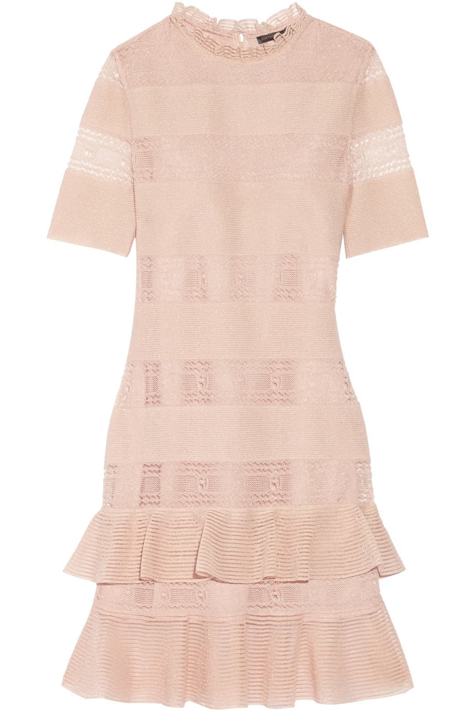 Las fiestas en el campo o en la playa son la ocasión ideal para llevar este color pálido. Busca un vestido de boleros y tejido como este inspirador de Alexander McQueen.
<br>