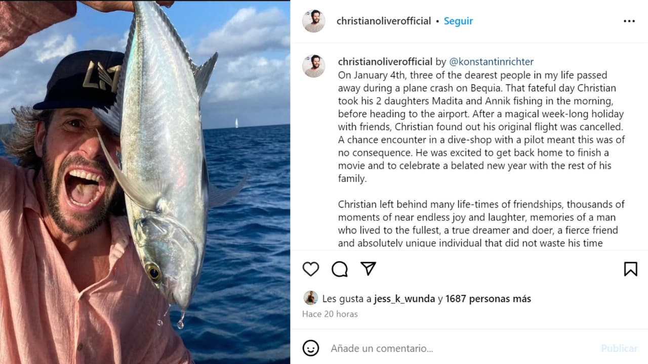 Esta sería la última foto de Christian Oliver horas antes de que murió junto a sus dos hijas en un trágico accidente aéreo en el Caribe.