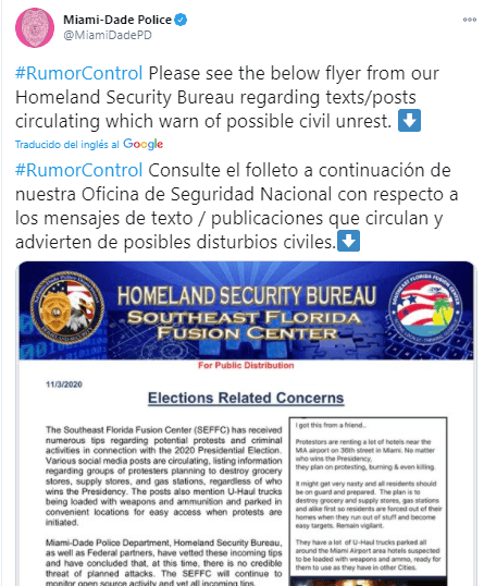 Captura de pantalla de Twitter tomada el 3 de noviembre de 2020.