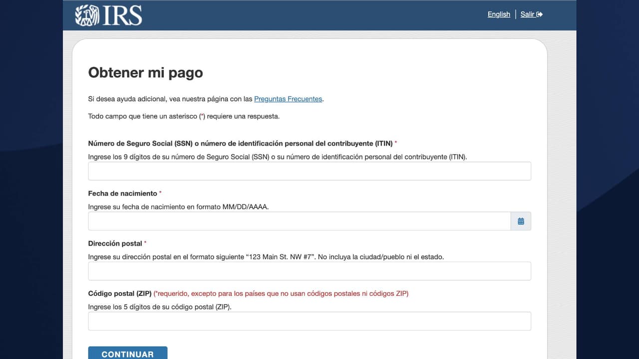 Para usar 
<a href="https://sa.www4.irs.gov/irfof-wmsp/notice" target="_blank"><b>Get My Payment</b></a> en la página del IRS, se coloca la fecha de nacimiento, número de Seguro Social, dirección y código postal.