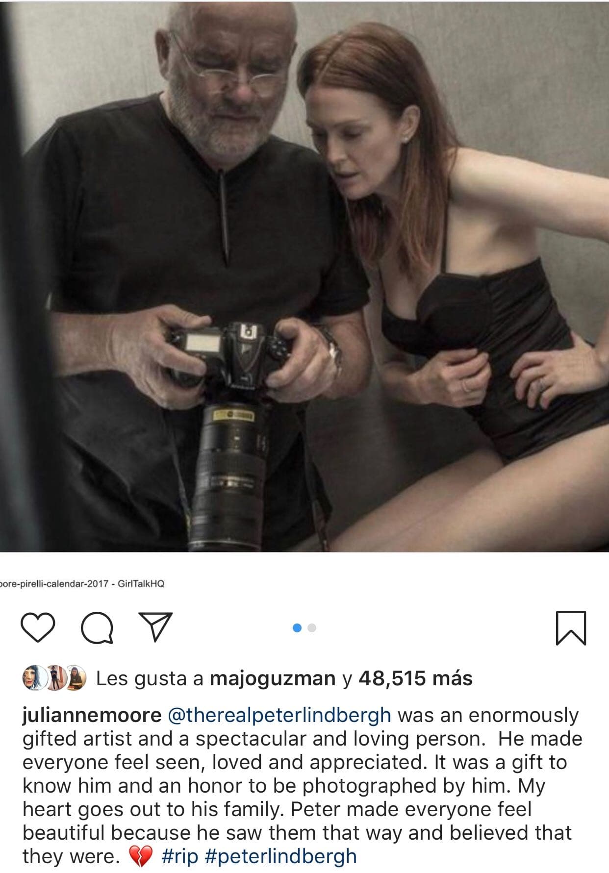 Otras celebridades que también trabajaron con él compartieron sus fotografías, como el caso de
<b><a href="https://www.instagram.com/p/B1_XyFdnAVG/" target="_blank">esta imagen</a></b> de Julianne Moore.
<br>