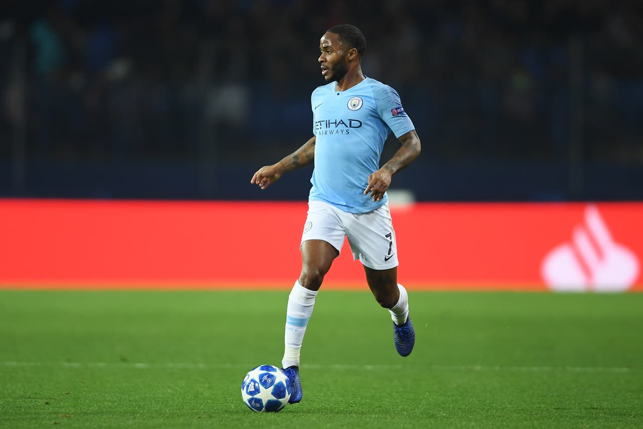 KHARKOV, UKRAINE - OCTOBER 23: Raheem Sterling of Manchester City in action during the Group F match of the UEFA Champions League between FC Shakhtar Donetsk and Manchester City at Metalist Stadium on October 23, 2018 in Kharkov, Ukraine. (Photo by Mike Hewitt/Getty Images)