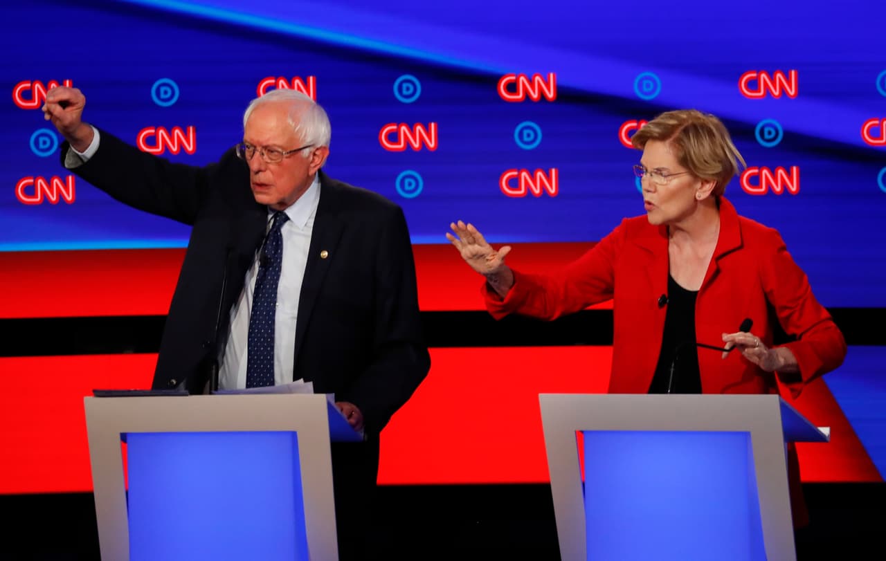 Al contrario de lo que se esperaba, no hubo un 'choque de trenes' entre Sanders y Warren sino un 
<b>frente único</b> contra los precandidatos que cuestionaron sus propuestas políticas “extremas”.