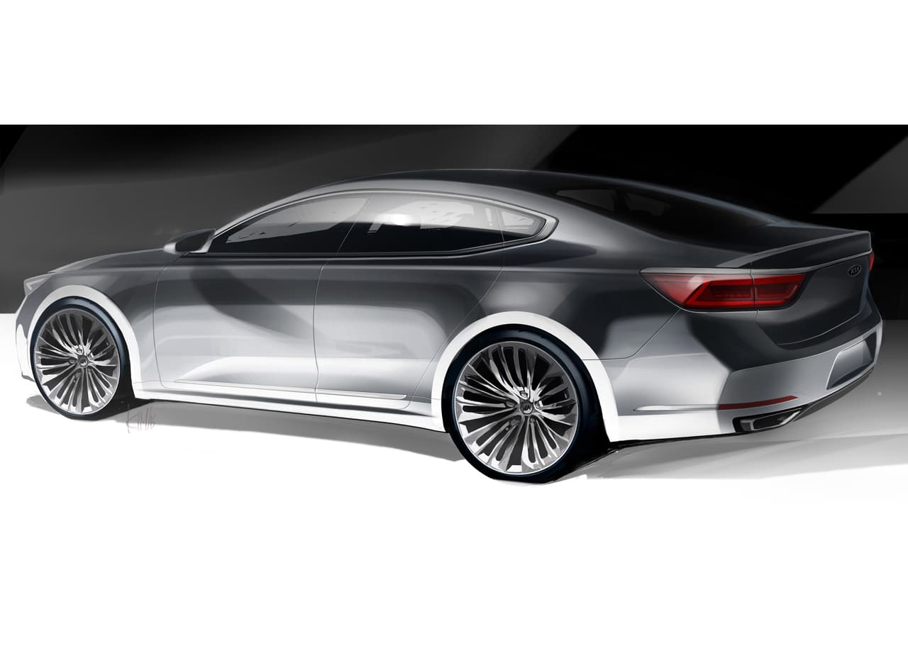 Bosquejo posterior de tres cuartos del Kia Cadenza 2017
