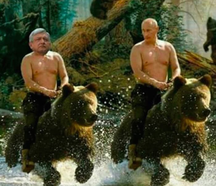 Otros usuarios hicieron un montaje en el que aparecen López Obrador y Vladimir Putin montados en dos osos.
