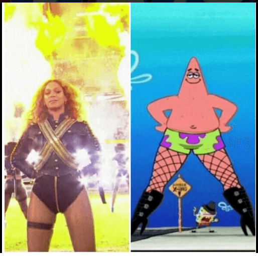 Beyonce y su traje negro, fueron de lo más criticado. Como esta comparación con Patricio, el personaje de Bob Esponja.