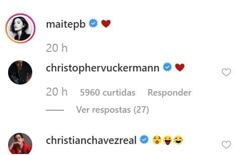 Por su parte, Maite Perroni se limitó a colocar un emoji de corazón, y así respondieron Christopher Uckermann y Christian Chávez. 
<br>