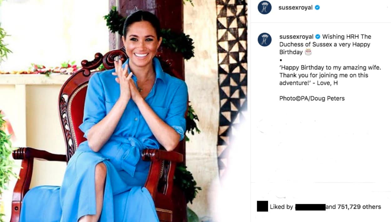 "
<b><a href="https://www.univision.com/famosos/meghan-markle-cumple-38-anos-y-el-principe-harry-se-luce-al-felicitarla-en-instagram-fotos" target="_blank">Feliz cumpleaños a mi amada esposa</a></b>. ¡Gracias por acompañarme en esta aventura! Con amor, H", escribió junto a esta foto.
<br>