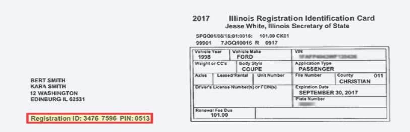 Se requiere un número de identificación de registro y un número de identificación personal, que se encuentran en la tarjeta de registro del vehículo, para informar las placas degradadas, que luego serán reemplazadas sin costo para el propietario del vehículo o el estado de Illinois.