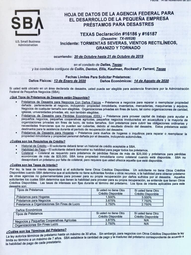 Formulario de préstamos para pequeñas empresas.