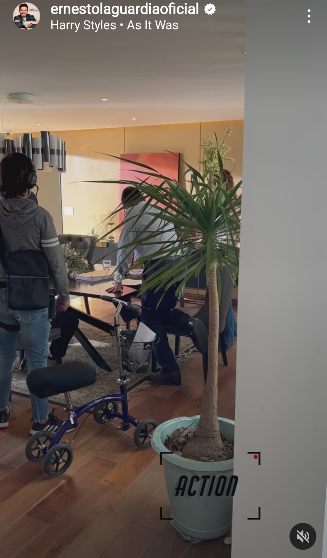 "Este carrito es mi dolly para las grabaciones de 'Corona de lágrimas', yo pongo el pie, le quitamos el manubrio... y el asistente de producción va empujándome atrás. Nos ha sacado de muchos apuros porque no se ha dejado de grabar un solo día", detalló.