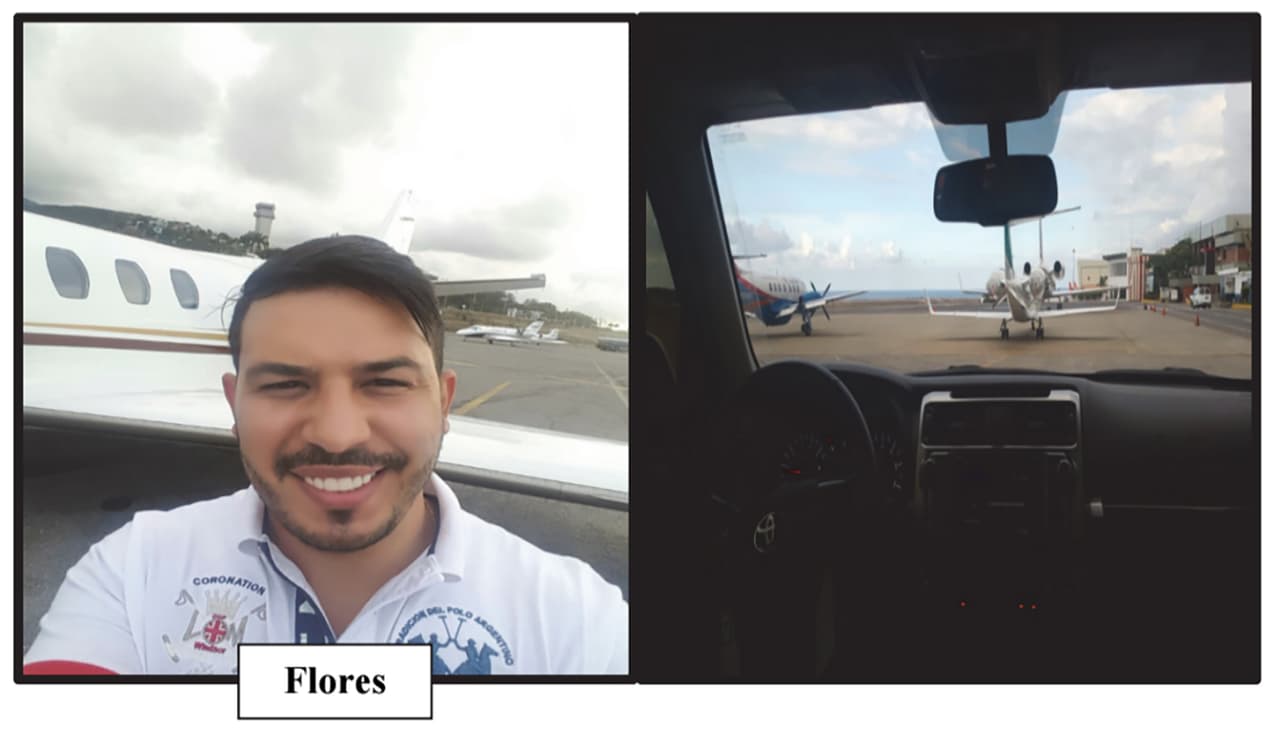 Fotos mandadas por Flores en el día de uno de los encuentros en San Pedro Sula para hablar del negocio con las drogas sugieren que viajó en avión privado.