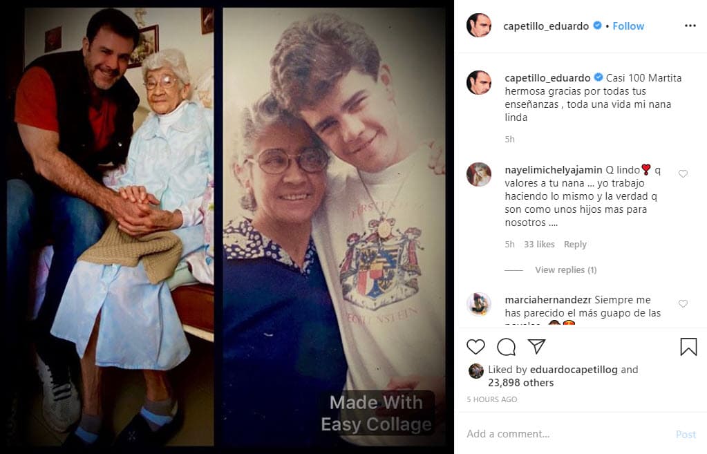 Se trata de su 
<b>nana Martita</b>, como le llama de cariño. El galán de telenovelas compartió una
<b> fotografía del antes y después </b>para celebrar, al parecer, el cumpleaños de la señora.
<br>