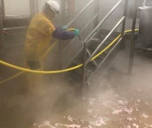 Un adolescente empuja restos de animales en una planta en Worthington, Minnesota.