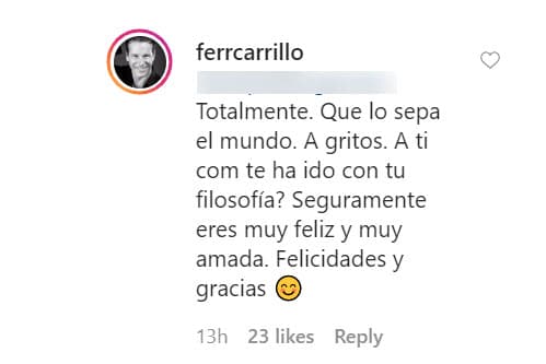 El protagonista de 'María Isabel' contestó así el comentario: "
<b>Que lo sepa el mundo</b>. A gritos". 
<br>