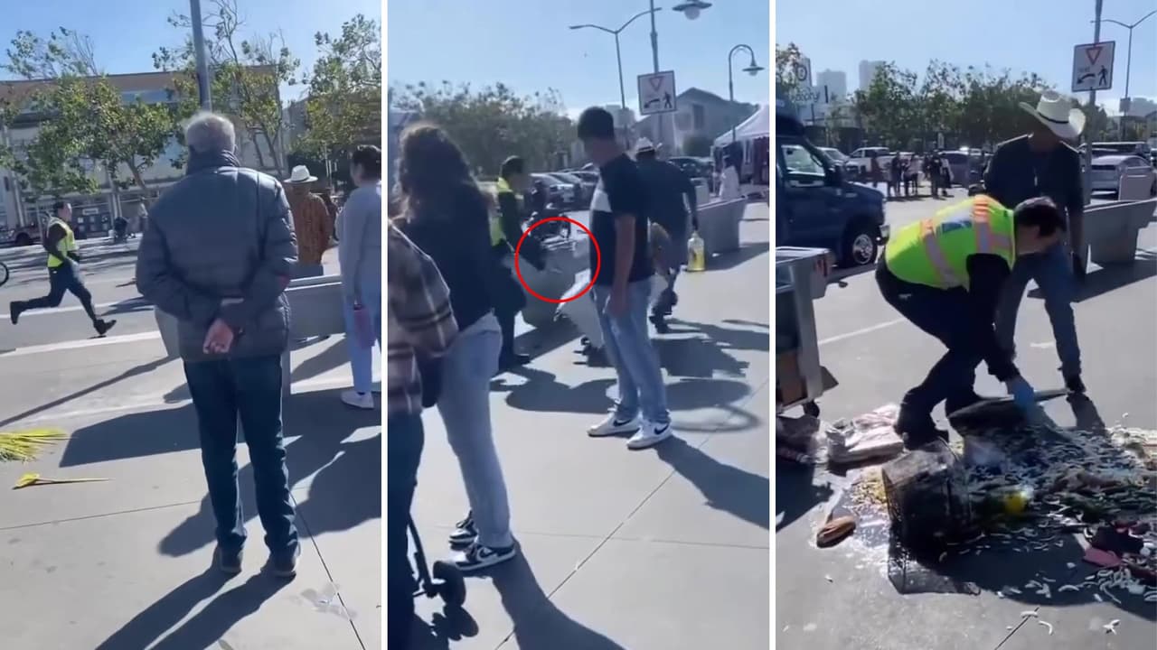 Empleado de Obras Públicas de San Francisco derriba el carrito de un vendedor ambulante de hot dogs en impactante video viral