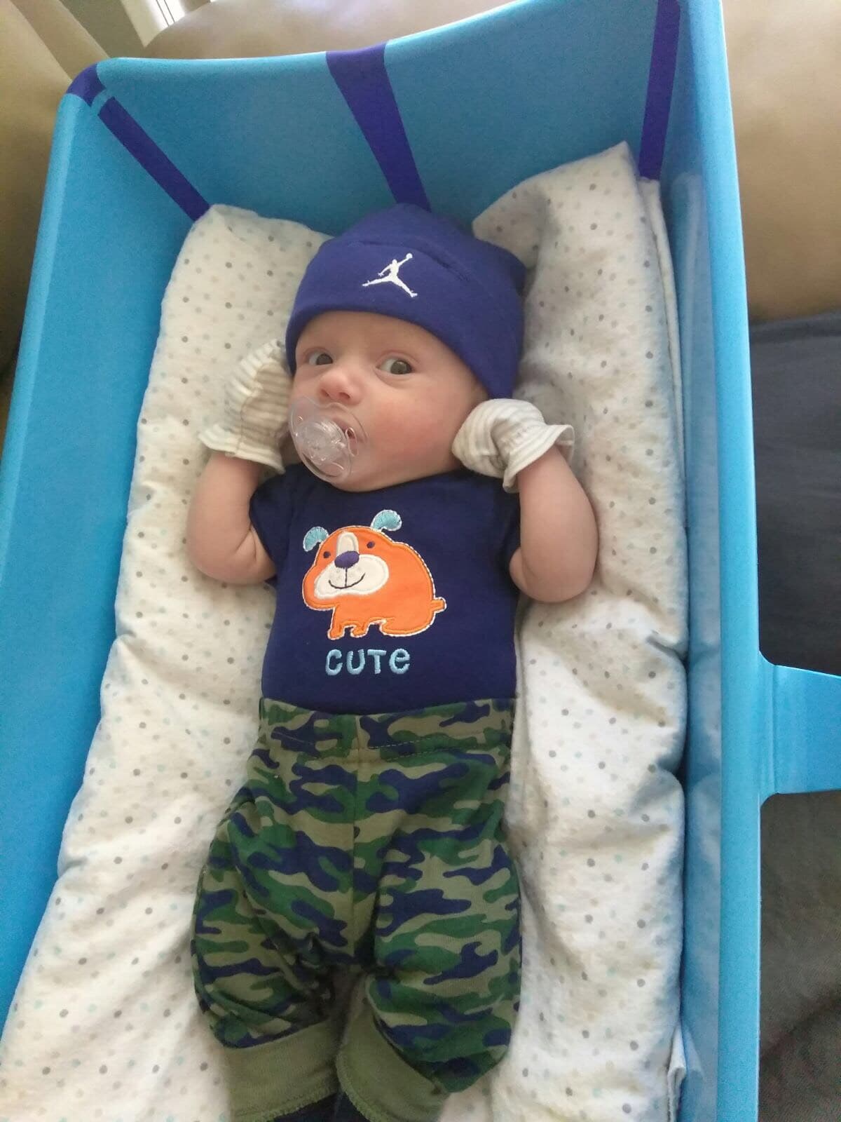 Aquí está de muy buen humor y listo para salir de paseo