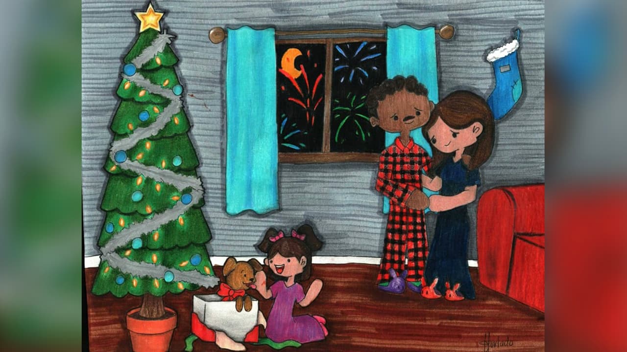 El Distrito Escolar Independiente de Houston (HISD) realizó un concurso de tarjetas navideñas donde los estudiantes debían demostrar sus destrezas en el arte.
<br>
<br>Pintura: Nylene Hurtado, noveno grado, South Early College High School.