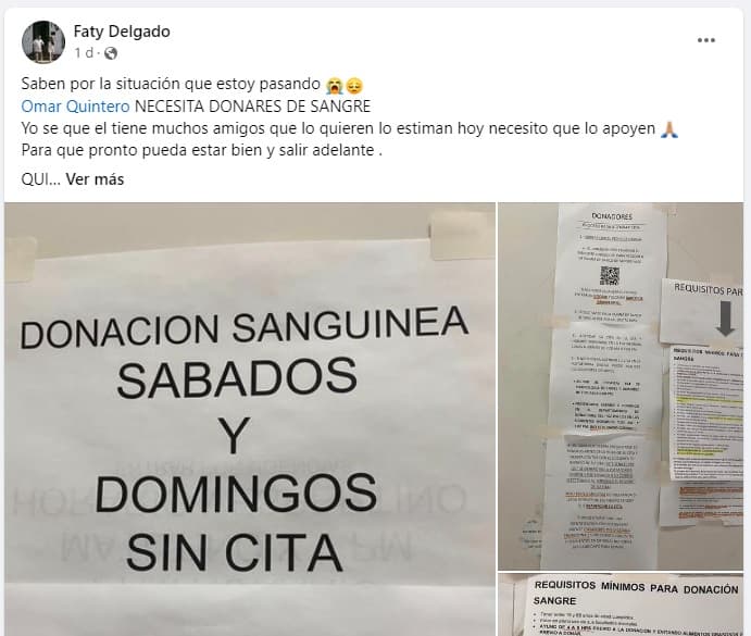 Esposa de Omar Thug pidió ayuda para donación de sangre.