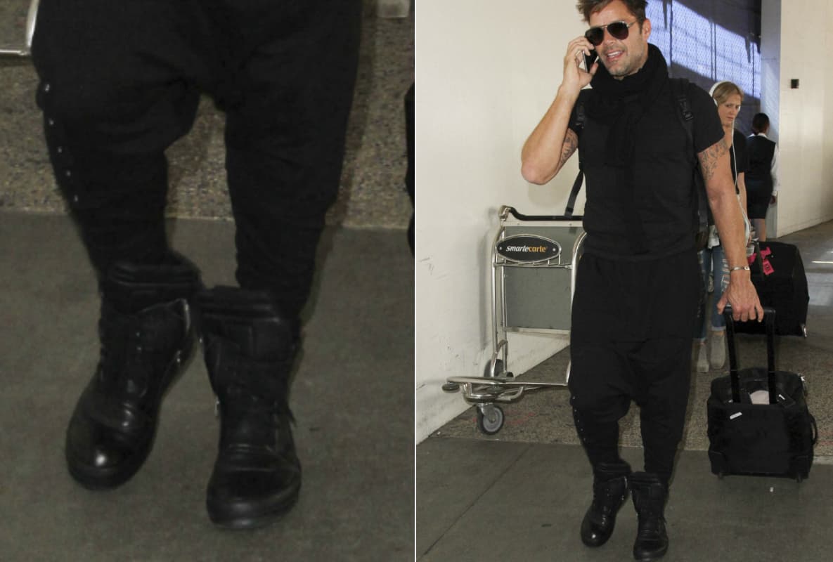 O si lo prefieres puedes usar un 'total outfit' negro que incluya también a tu calzado. ¡El color oscuro imprime elegancia! Si no lo crees, mira a Ricky Martin.