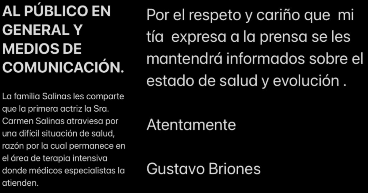 Gustavo Briones, sobrino y mano derecha de la actriz fue quien dio a conocer a los medios la crisis de salud que presentó la actriz.