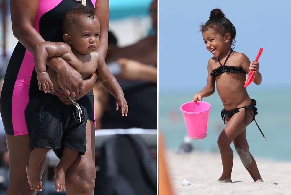 North y Saint West se divierten en la playa con su niñera