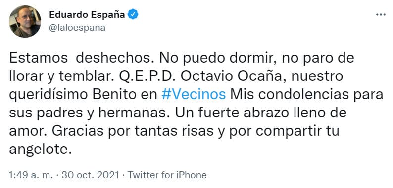 Le dedicó un emotivo mensaje donde se mostró muy afectado.