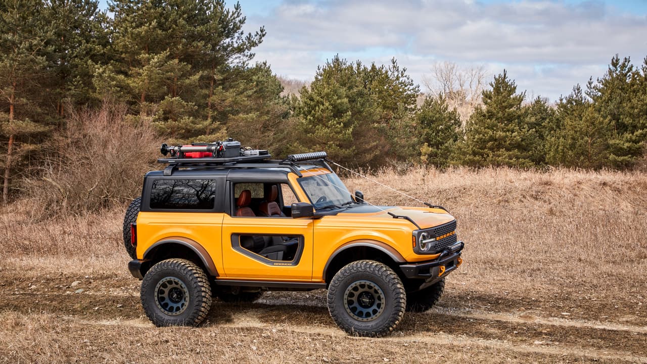 With more than 200 factory-backed accessories available at launch, this 2021 Bronco two-door prototype shows how owners can personalize their SUV to get more out of their outdoor experiences. (Aftermarket accessories shown not available for sale. Prototype not representative of production vehicle.)