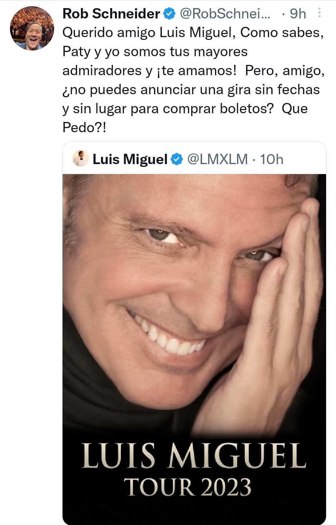 Rob Schneider se declara fan de Luis Miguel y le manda un mensaje.