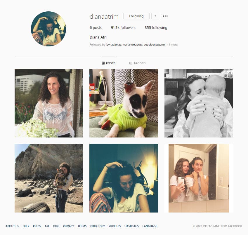 Aunque por el momento Diana Atri solo tiene seis publicaciones, la integrante del dueto Jesse & Joy siempre las comenta.
<br>