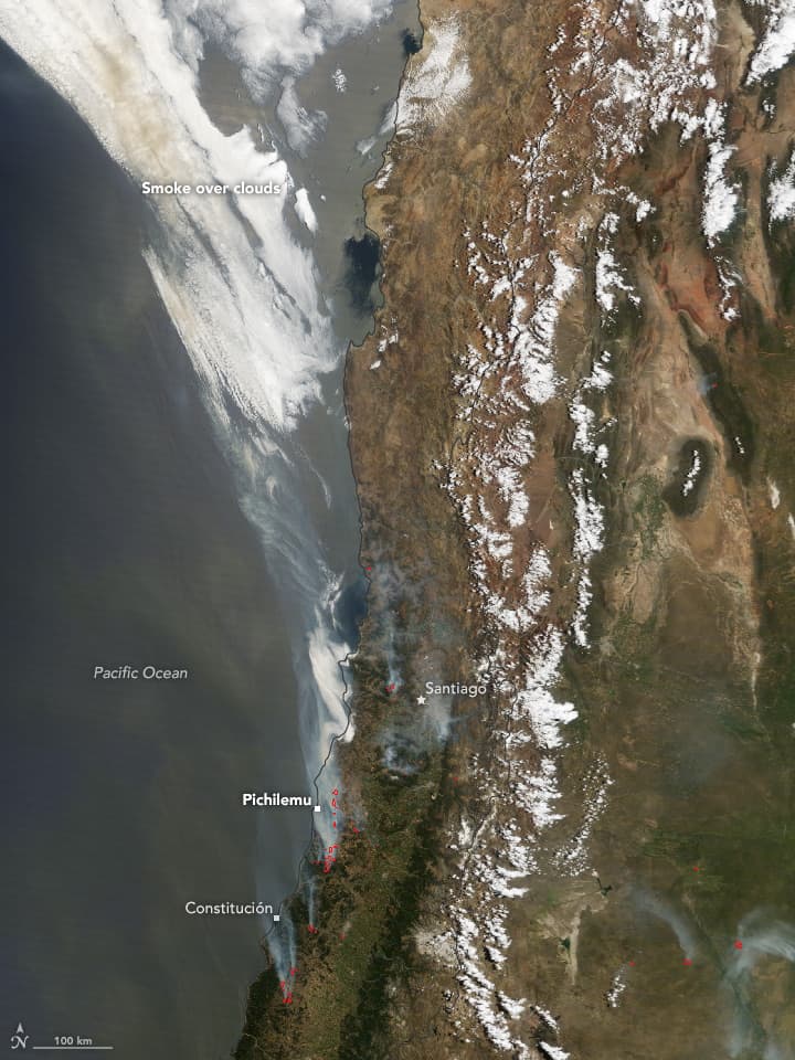 Así se vieron desde el espacio los feroces incendios en Chile 