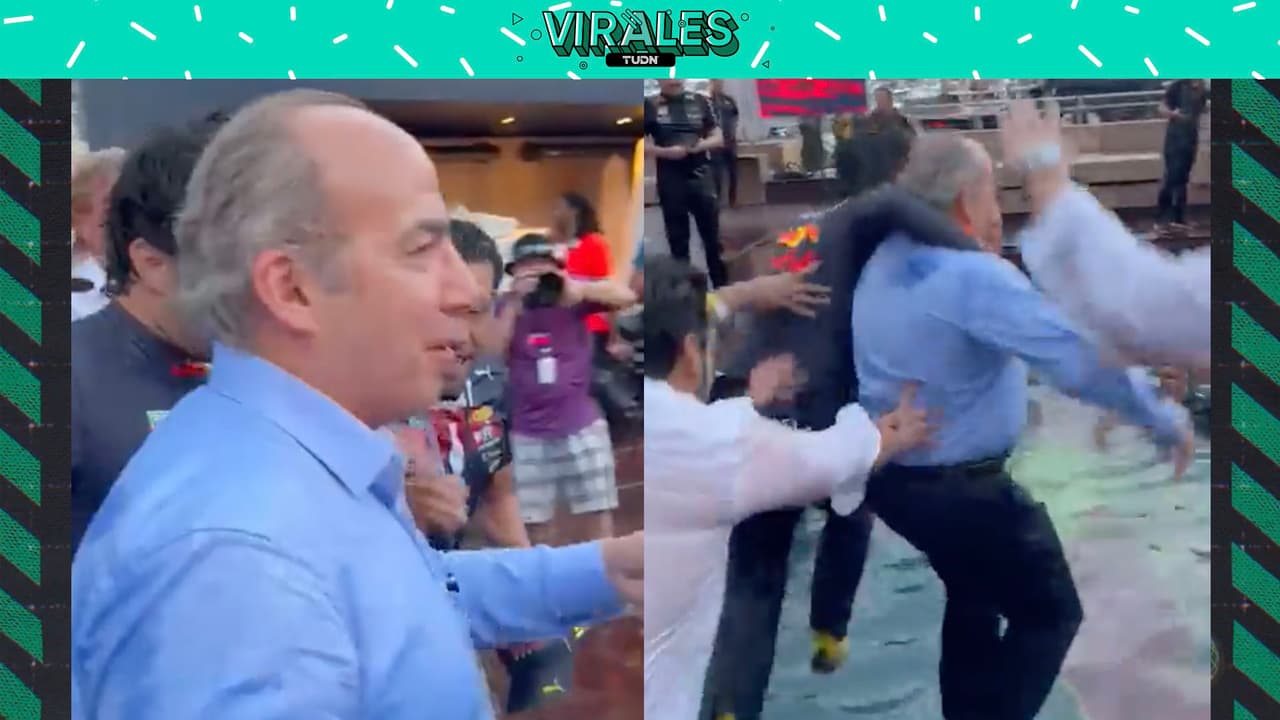 ¡'Checo' Perez y Felipe Calderón se lanzan a la alberca en Mónaco!