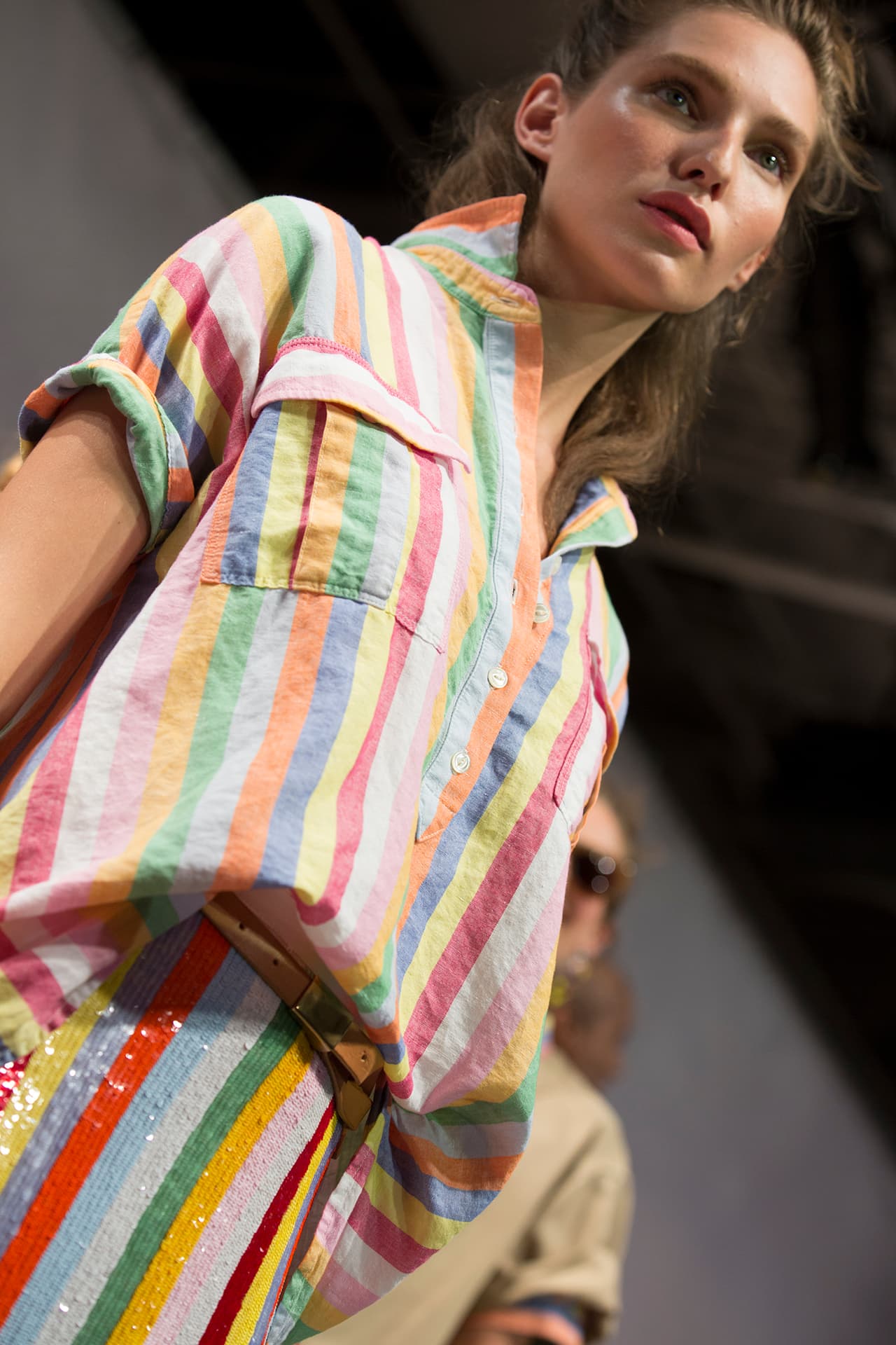Las franjas verticales son otro patrón consentido del diseñador, por eso lo usó en camisolas, pantalones y otras prendas. Diseñador J. Crew. NYFW, Spring/Summer 2016 - 09/16/2015