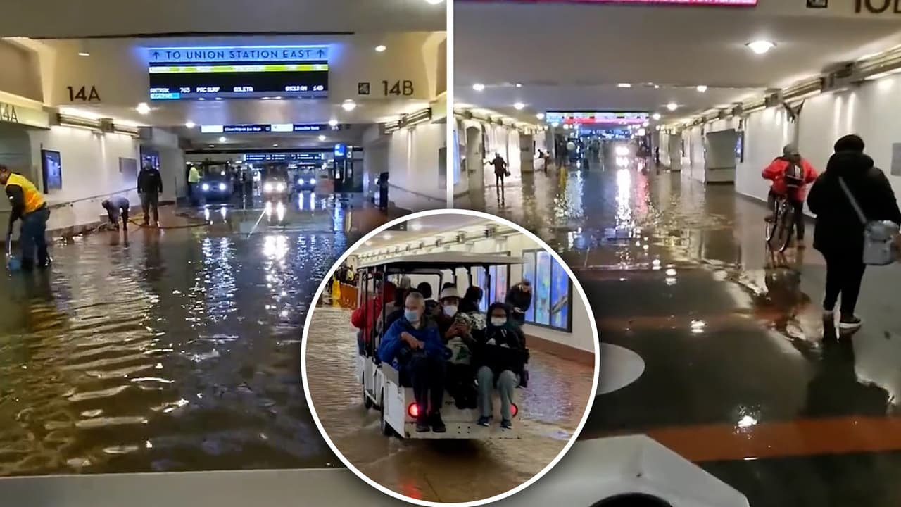Fuertes lluvias provocan serias inundaciones en Metro de Los Ángeles; usuarios fueron transportados en carritos de golf   