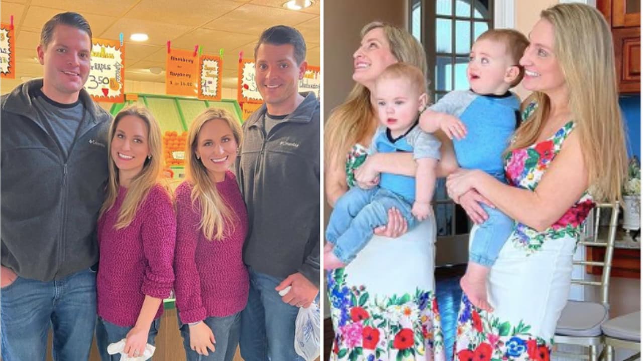 Gemelas idénticas se casan con gemelos idénticos, ahora tienen hijos y viven todos juntos