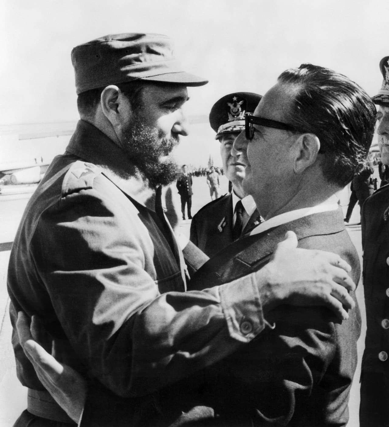 <b>Salvador Allende (1908-1973)</b>. Encuentro entre los presidentes de Cuba y Chile en 1971. Allende falleció en el golpe de estado de 1973.